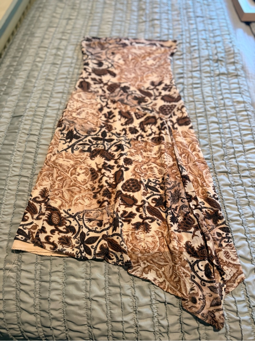 Women’s Strapless Brown & Cream Patterned Maxi Dress asymmetrical